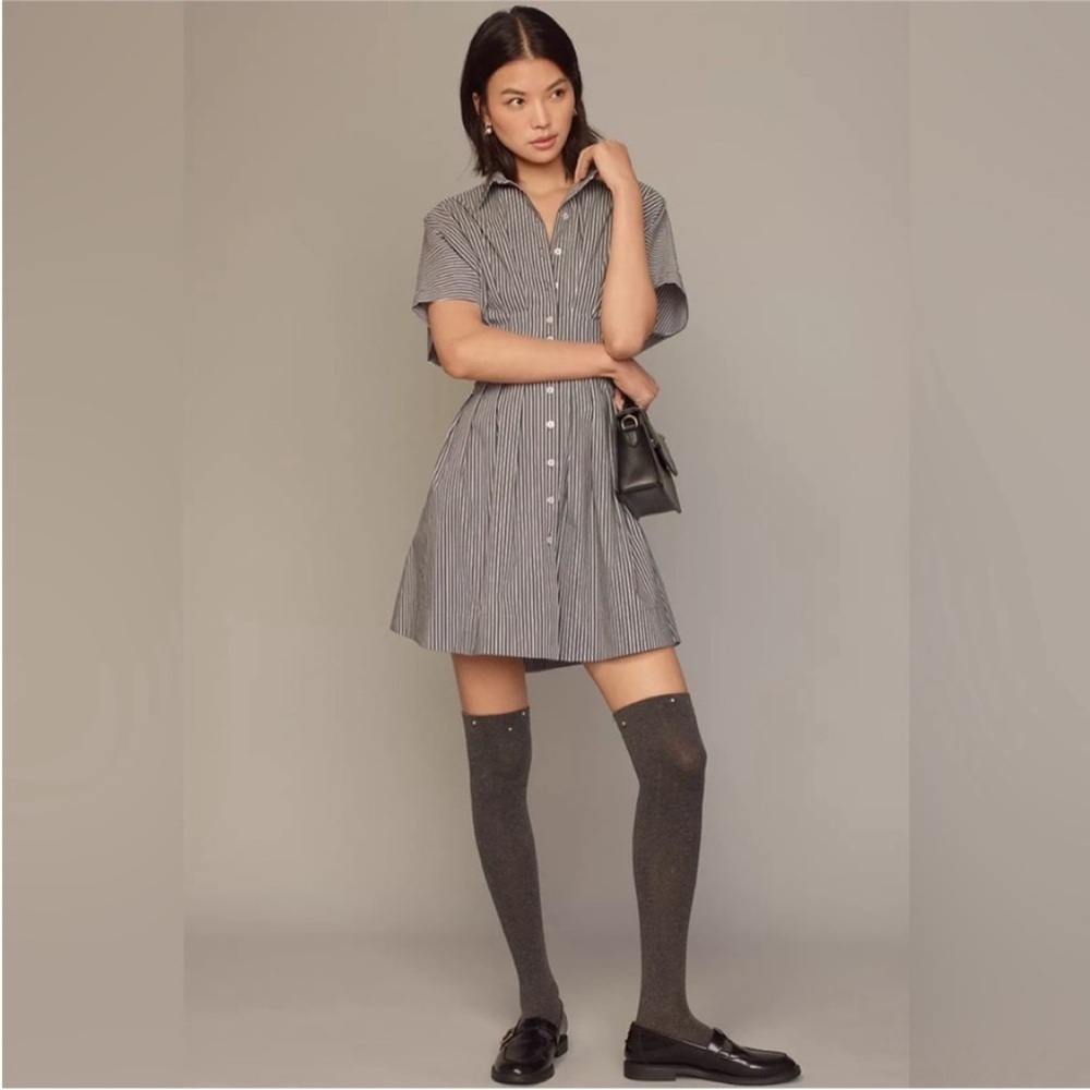 Anthropologie x Exquise The Tobie Button-Front Pleated Mini Shirt Dress XS NWT